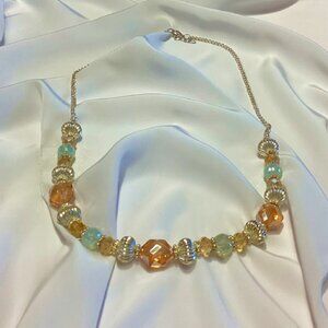 Champagne, White, and Silver Melon Bead Necklace